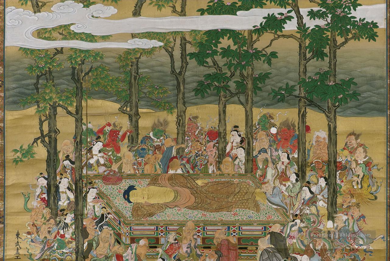 La mort du Bouddha historique Hanabusa Itcho bouddhisme Peintures à l'huile